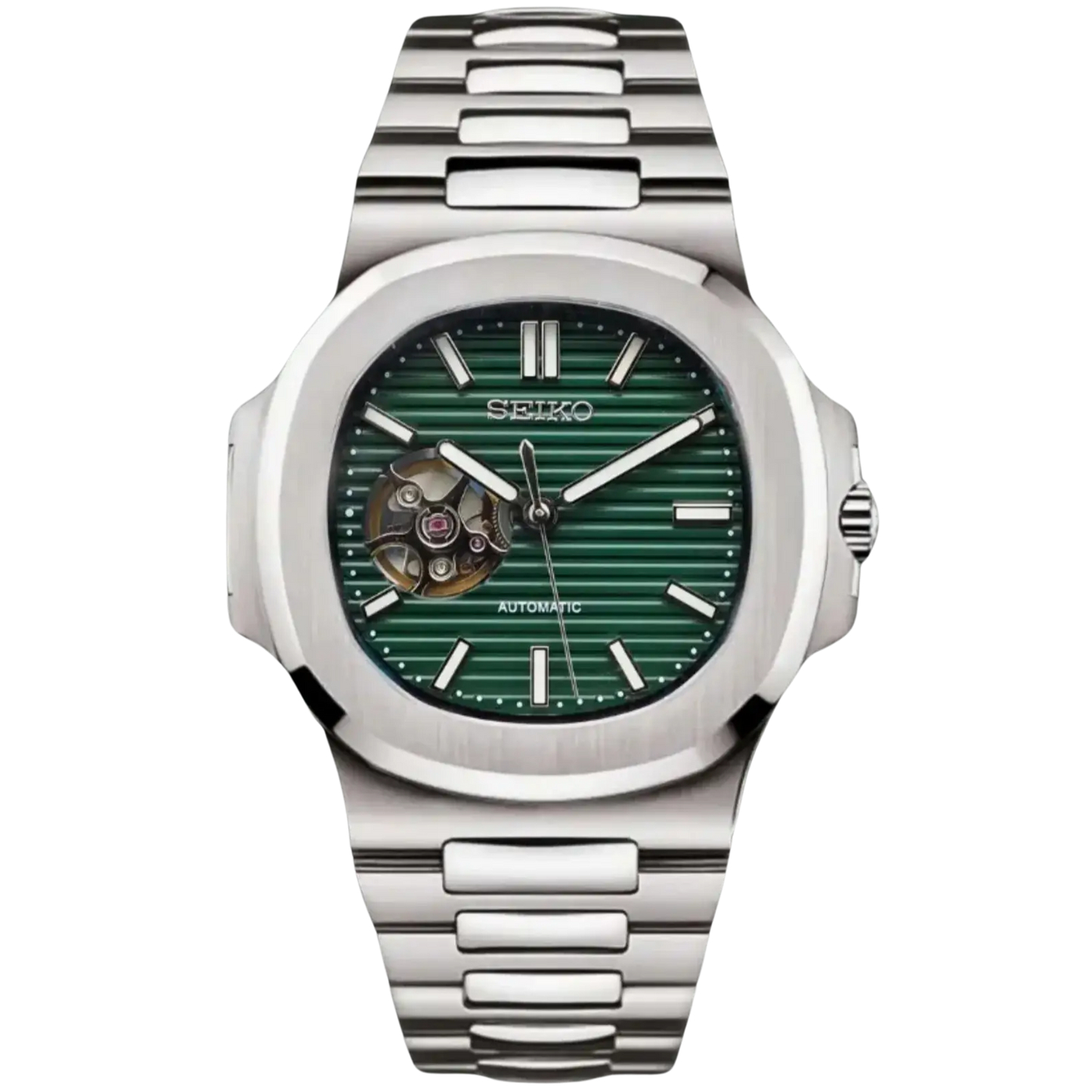 NAUTILUS SEIKO MOD OLIVE GREEN OPEN HEART