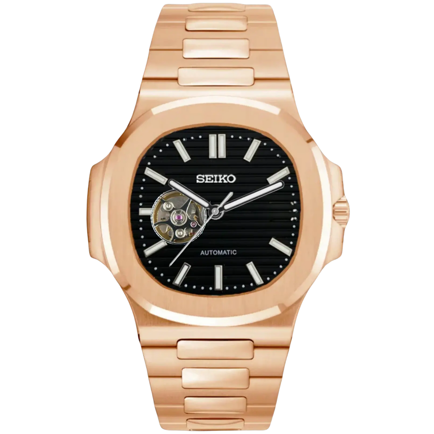 NAUTILUS SEIKO MOD ROSE GOLD (BLACK OPEN HEART DIAL)