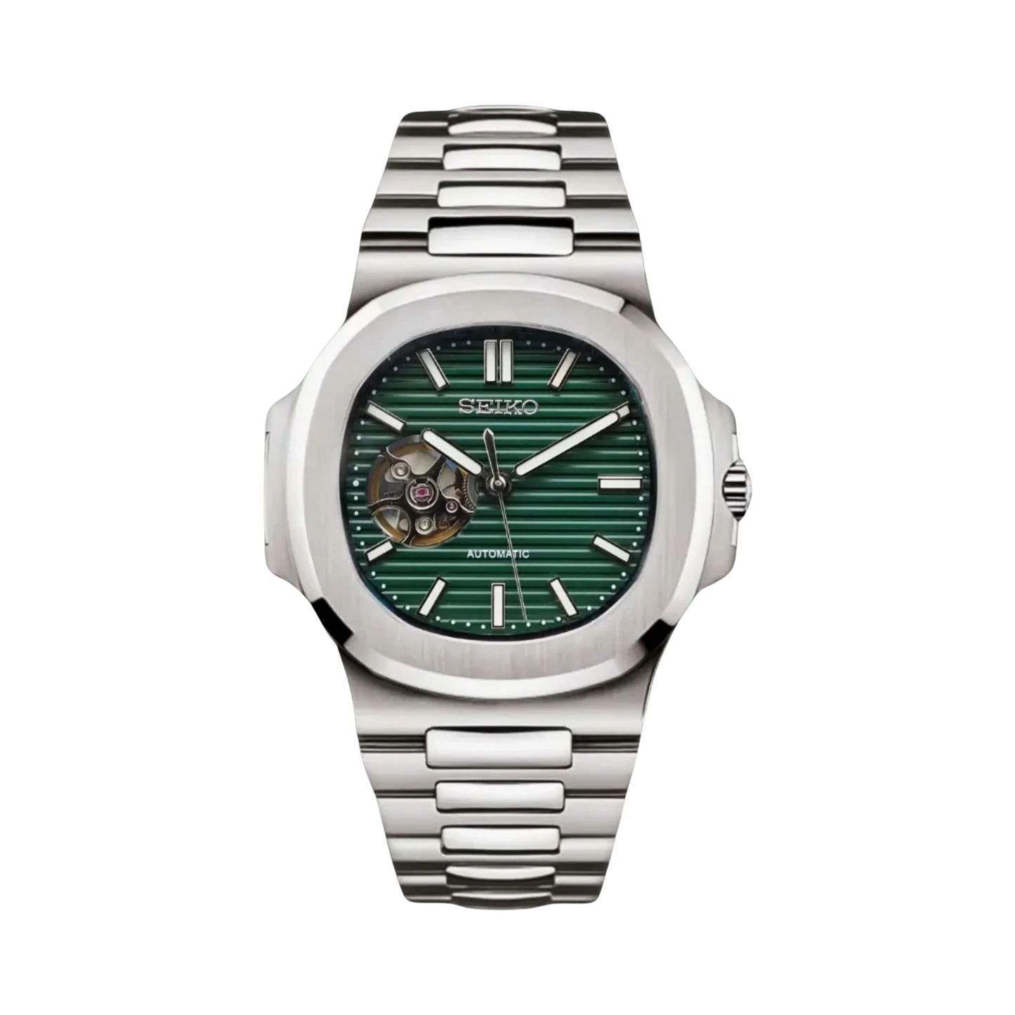 NAUTILUS SEIKO MOD OLIVE GREEN OPEN HEART